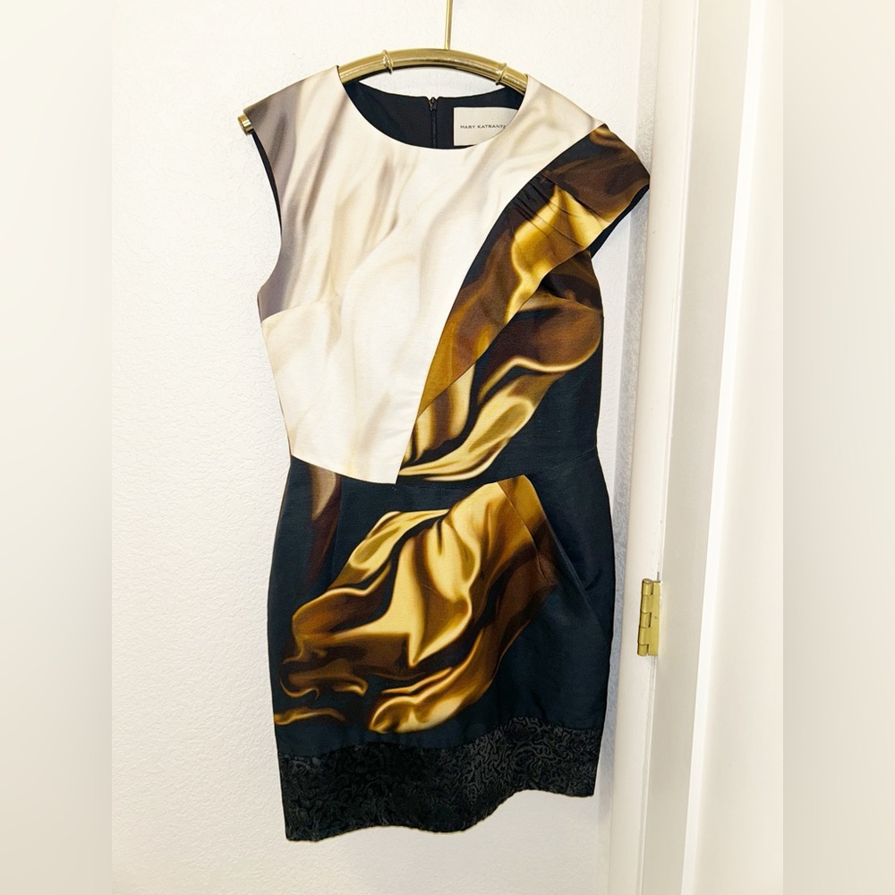 MARY KATRANTZOU The One Shouldered Trompe-l'œil Mixed Media Sheath Dress SZ: 12